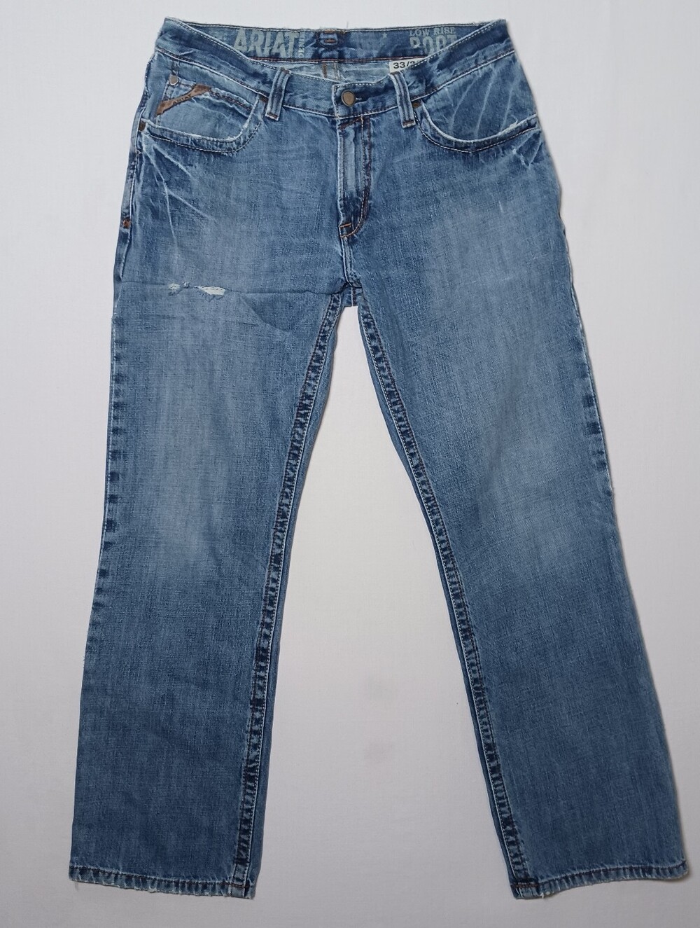 Ariat M4 Mens Low Rise Bootcut Jeans 33X32 Medium Blue Denim Distressed Cowboy